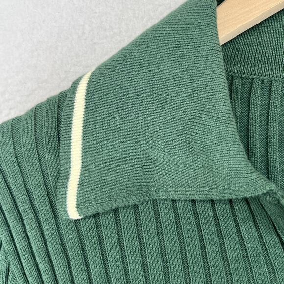 VARLEY Napier Sweater M Fitted Polo 1/4 Zip Ribbed Cotton Blend Green - Picture 9 of 15